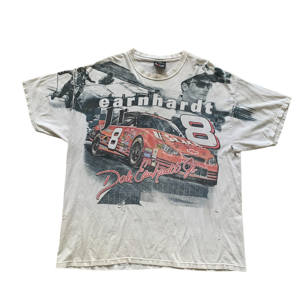 Vintage y2k Dale Earnhardt Jr #8 Budweiser AOP T-shirt NASCAR (XL)